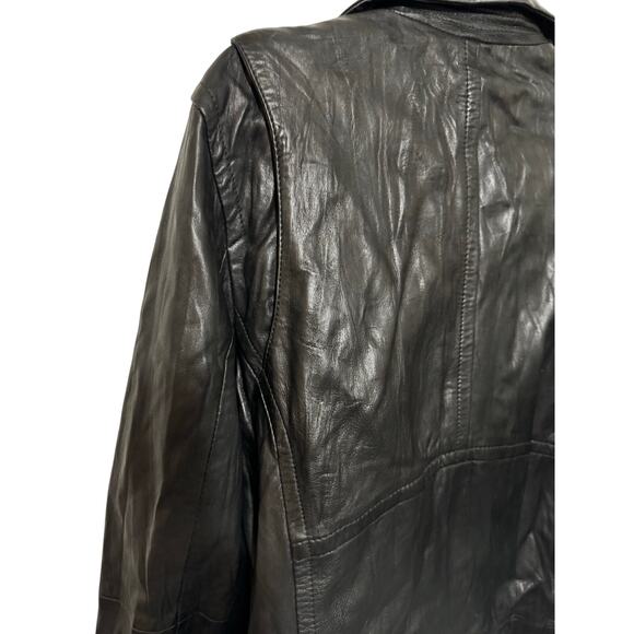 True Religion Black Genuine Lambskin Leather Double Zip Moto Jacket Rare Medium - Picture 13 of 13